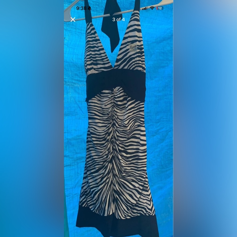Zebra Print Strapless Dress in Black and Cream